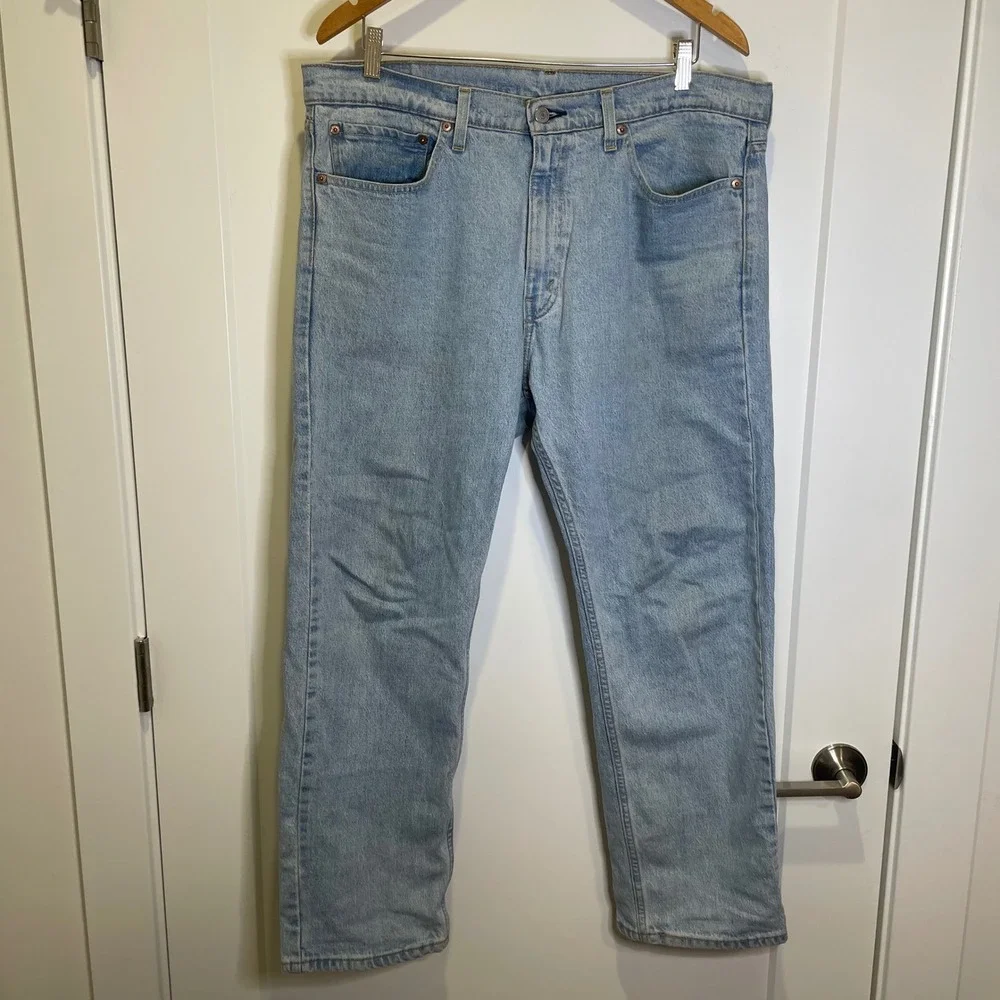 Levis 505 Regular Fit‎ Jeans Mens 36x30 Light Wash Blue Denim Straight Leg Pants